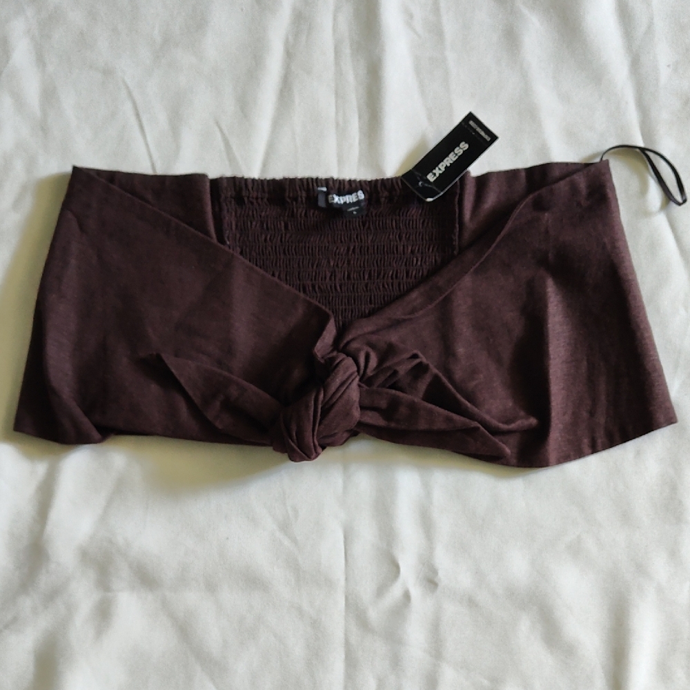 Express Chocolate Brown Knotted Crop Top SIZE L